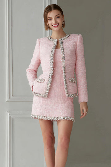 Pink 2-Piece Bodycon Long Sleeve Work Dress